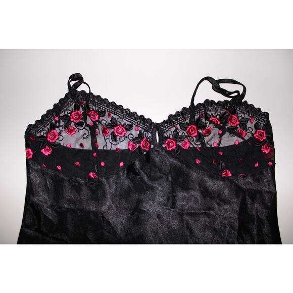 Short Stories Romantic Black Silk Slip Dress With Embroidered Flowers Size 12 - Picture 3 of 5